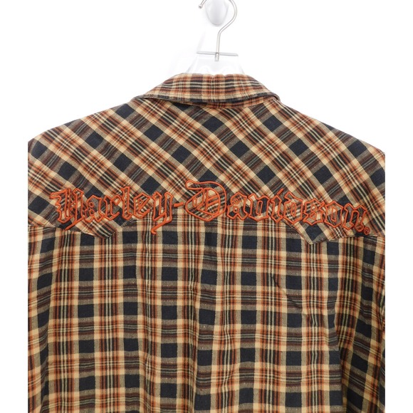 Harley Davidson Plaid Western Short Sleeve Shirt Embroidered Back Mens M - Picture 3 of 5